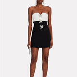 Strapless Embellished Two-Tone Mini Dress Black-White