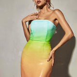 Strapless Sequin Ombre Maxi Dress Multi