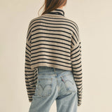 Stripe High Neck Oversize Crop Sweater Khaki