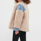 Teddy Denim Trim Jacket Beige