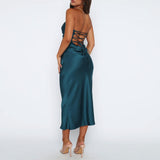 Tether Satin Midi Dress Teal