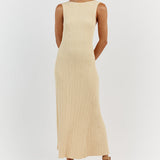 Cotton Sleeveless Knitted Maxi Dress Apricot