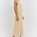 Cotton Sleeveless Knitted Maxi Dress Apricot