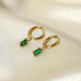 Baguette Dangle Earrings Green