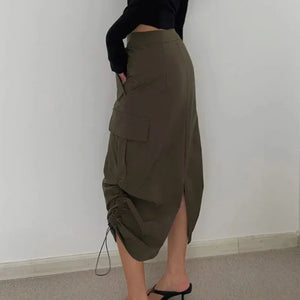 Double Drawstring Pocket Skirt Green