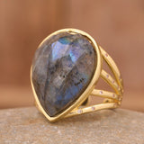 Resizable Teardrop Stone Ring Labradorite