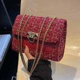 Tweed Metal Clasp Bag Red