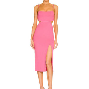 Spaghetti Strap Cut Out Midi Dress Pink