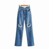 Ripped Flare Pants Dark Blue