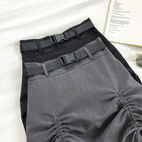 Mini Drawstring A-Line Skirt Gray Black