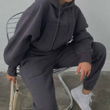 2-Piece Solid Hoodie & Sweatpants Set Charcoal