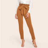 Paperbag Bow Belted High Waist Pants Brown