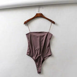 Double Layer Spagehtti Strap Bodysuit Brown