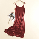 Adjustable Strap Satin Midi Dress Red