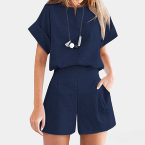 2-Piece Minimalist Top and Shorts Matching Set Dark Blue