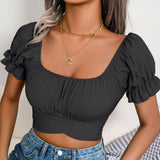 Ruffled Sleeve Crop Top Black