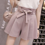 Pleated Bow Belt Shorts Pink