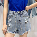 Rhinestone Denim Shorts Blue