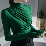 Long Sleeve Ruffle Top Dark Green