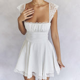 Double Layered Lace White Mini Dress White