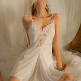 Satin Backless Lace Sleepwear Dress White