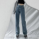 High Waist Baggy Cross Waist Jeans Light Blue