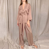 2-Piece Robe & Pants Sleepwear Set Tan