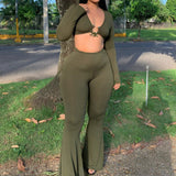 Ribbed Flare Pants Matching Set Olive