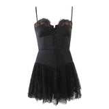 Solid Slip Lace Mini Dress Black