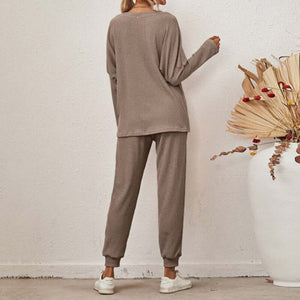 2-Piece Ribbed Loungewear Set Taupe