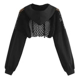 Crop Mesh Pullover Hoodie Black