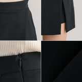 Asymmetrical High Waist Side-Slit Skort Black