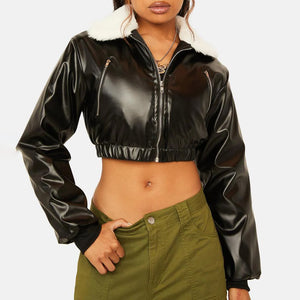 Faux Leather Cropped Moto Jacket Black