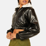 Faux Leather Cropped Moto Jacket Black