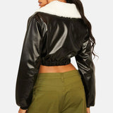 Faux Leather Cropped Moto Jacket Black