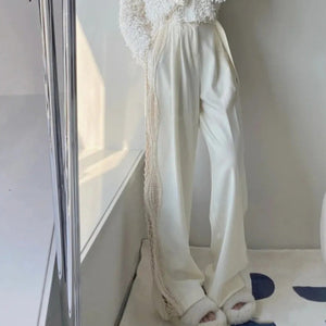 Side Lace Panel Wide Leg Pants White