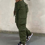 Baggy Wide Leg High Waist Straight Cargo Pants Green