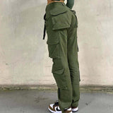 Baggy Wide Leg High Waist Straight Cargo Pants Green