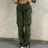 Baggy Wide Leg High Waist Straight Cargo Pants Green