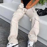 Baggy Wide Leg High Waist Straight Cargo Pants White