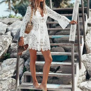 Crochet Knitted Beach Cover Up Dress White