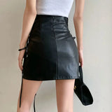 Faux Leather Lace-Up High Waist Mini Skirt Black