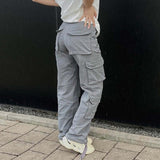 Baggy Wide Leg High Waist Straight Cargo Pants Gray