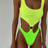 1-Piece Textured High Waist Swimsuit Yellow