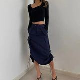 Double Drawstring Pocket Skirt Blue