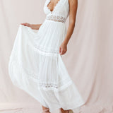 V-Cut White Boho Maxi Dress White