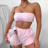 2-Piece Fuzzy Matching Shorts Set Pink