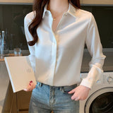 Satin Silk Blouse Top White