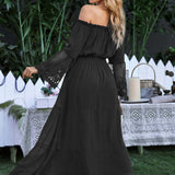 Off Shoulder Flared Long Sleeve Boho Maxi Dress Black