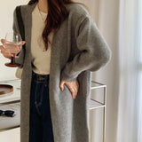 Knitted Open Long Cardigan Sweater Gray